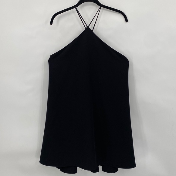 Milly Halter Neck Cascade Back Dress Solid Black Flowy Cocktail Event Size 8 - Picture 3 of 11